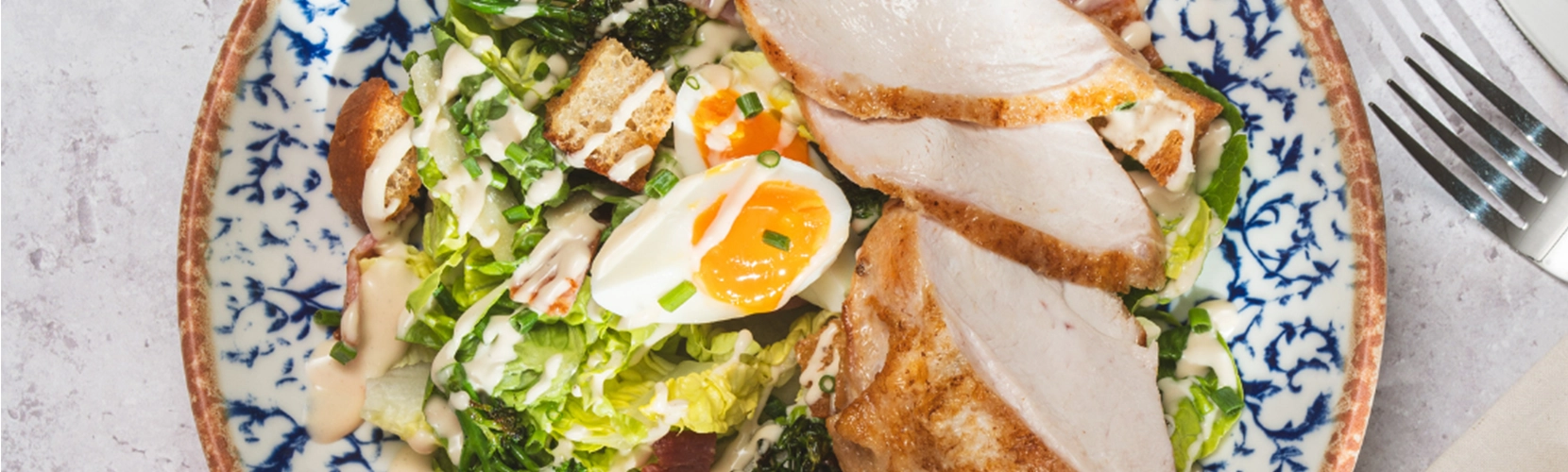 Charred Broccoli Caesar Salad with Chicken